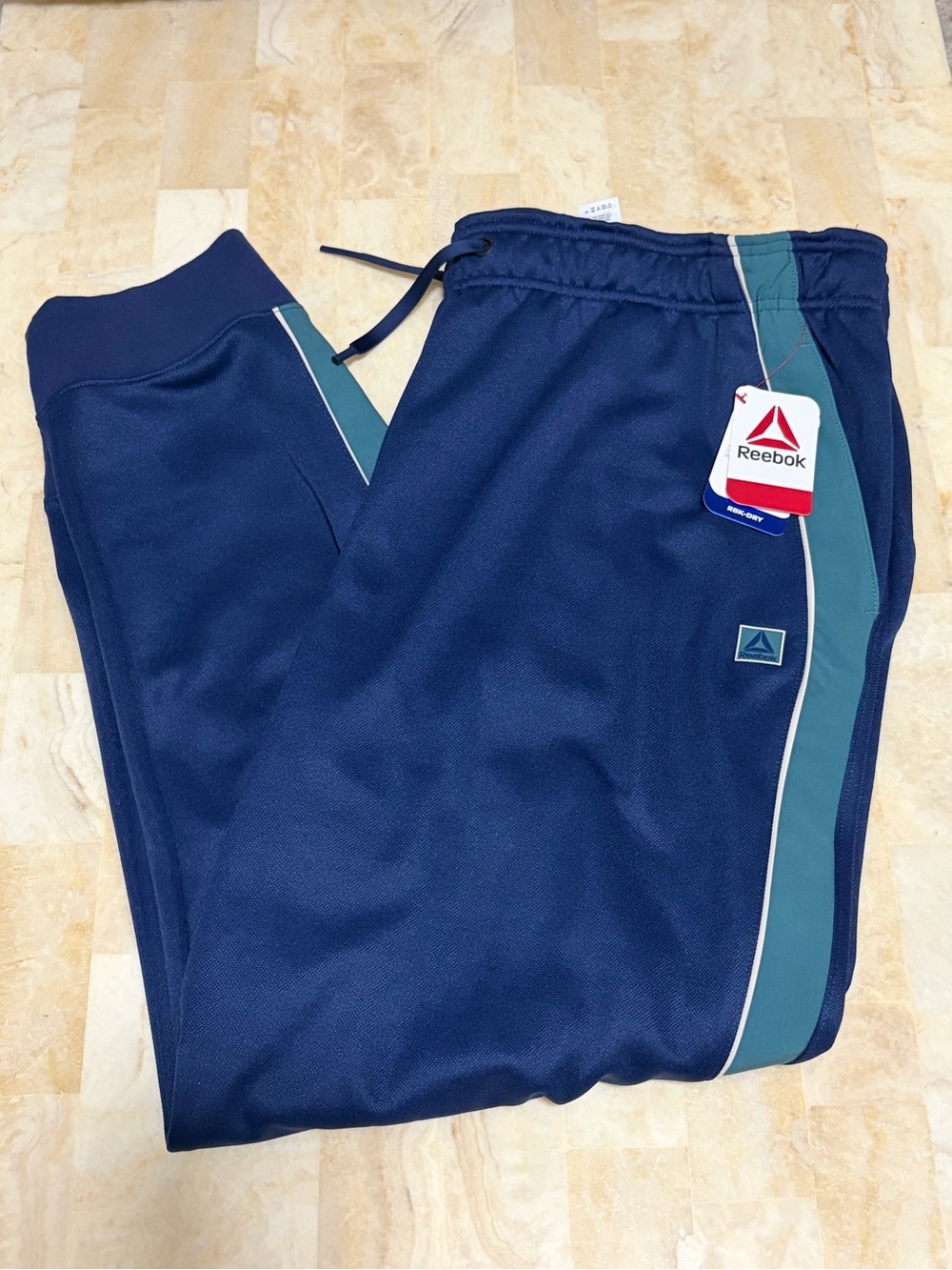 Reebok Slim Jogger Pants Dark Blue Teal Stripe Athletic Activewear - Men's 3XL - Picture 5 of 12